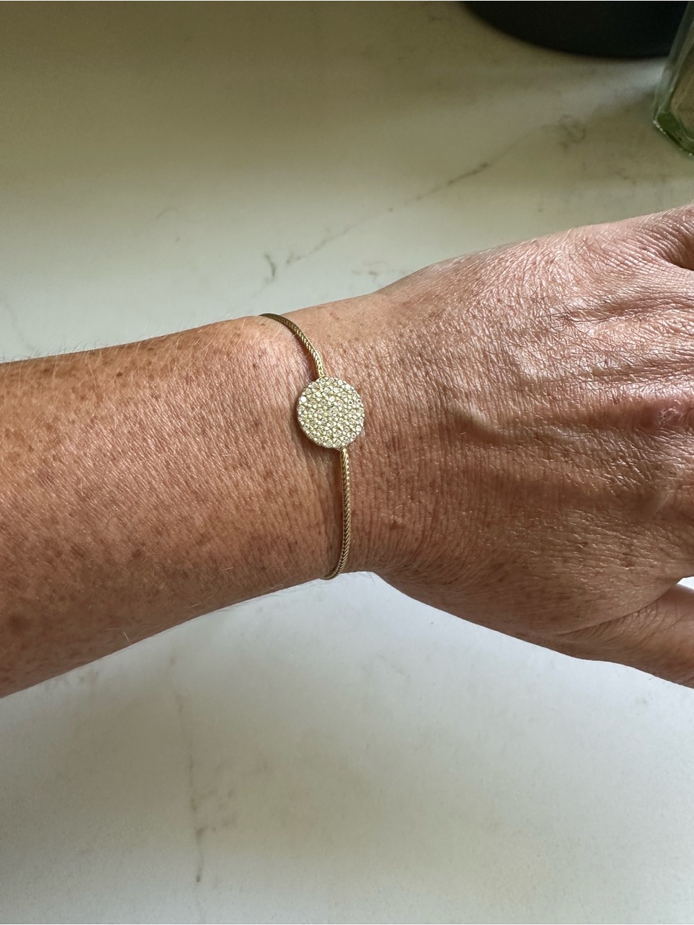 Delicate Gold Circle Pavé Bracelet with Bolo Clasp- 925 Stamped